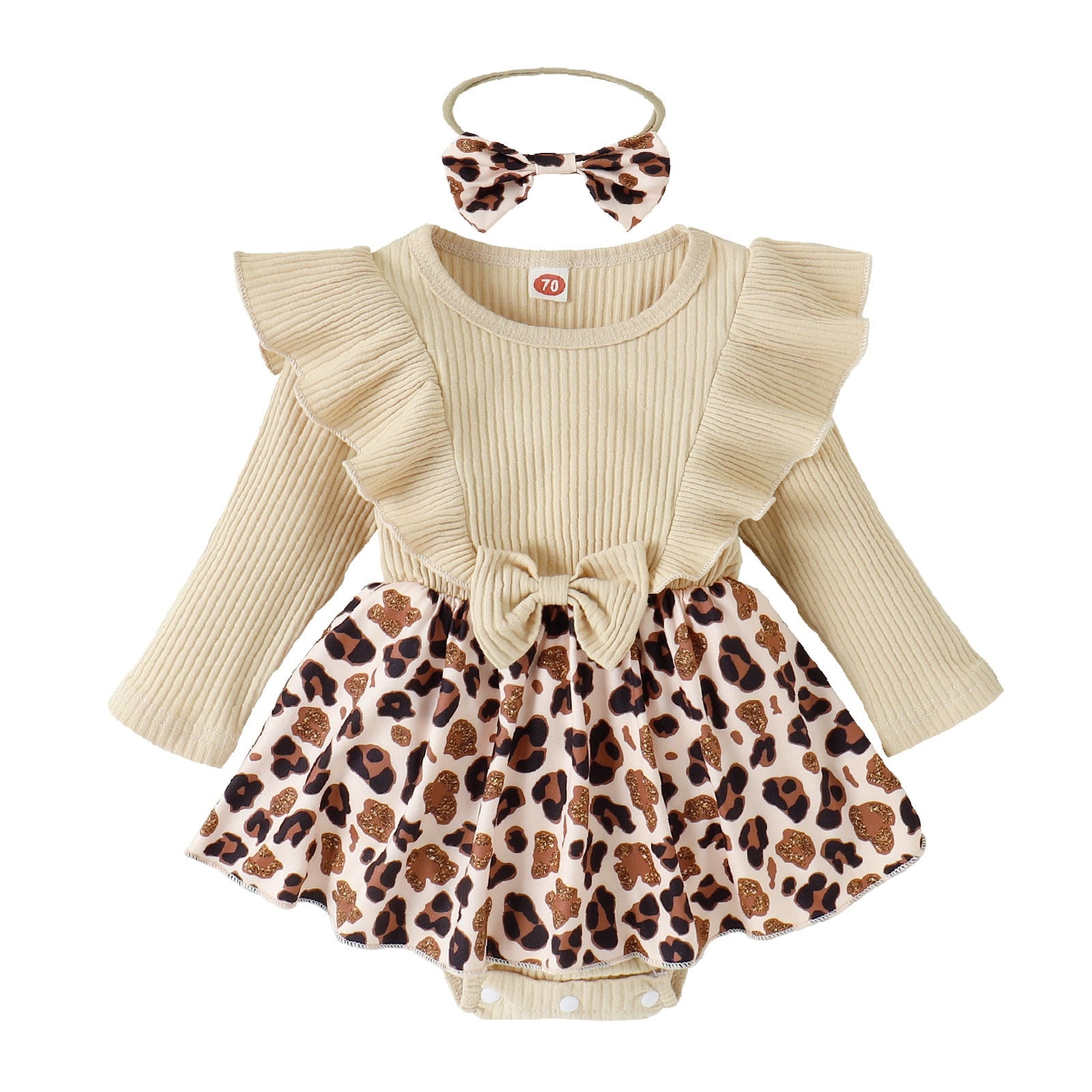 Stylish Infant Girls Long Sleeve Bodysuits with Leopard Prints and Ruffles