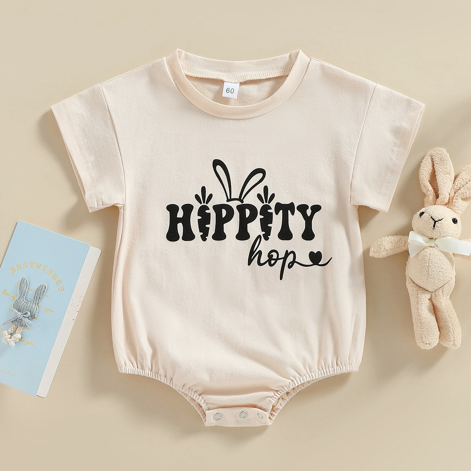 Easter Day Baby Romper with Cartoon Letter Print