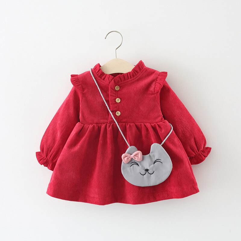 Fall Baby Girl Dress Set: Fleece Warm Dress and Cotton Infant Girl Kid's Dress