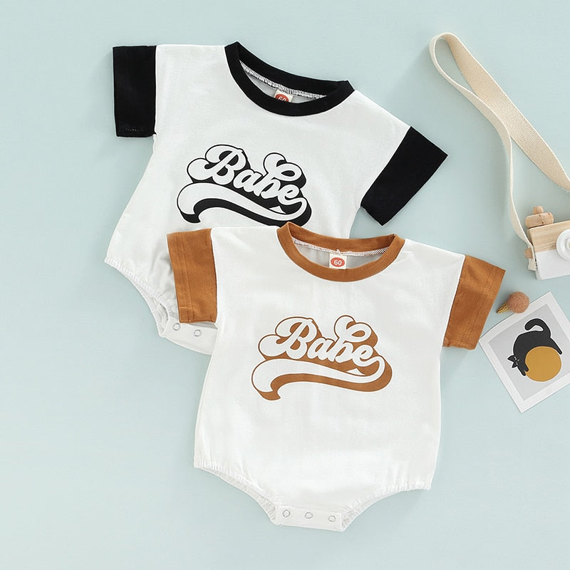 Newborn Baby Boys Summer Rompers with Contrast Color and Letter Prints - Babbez