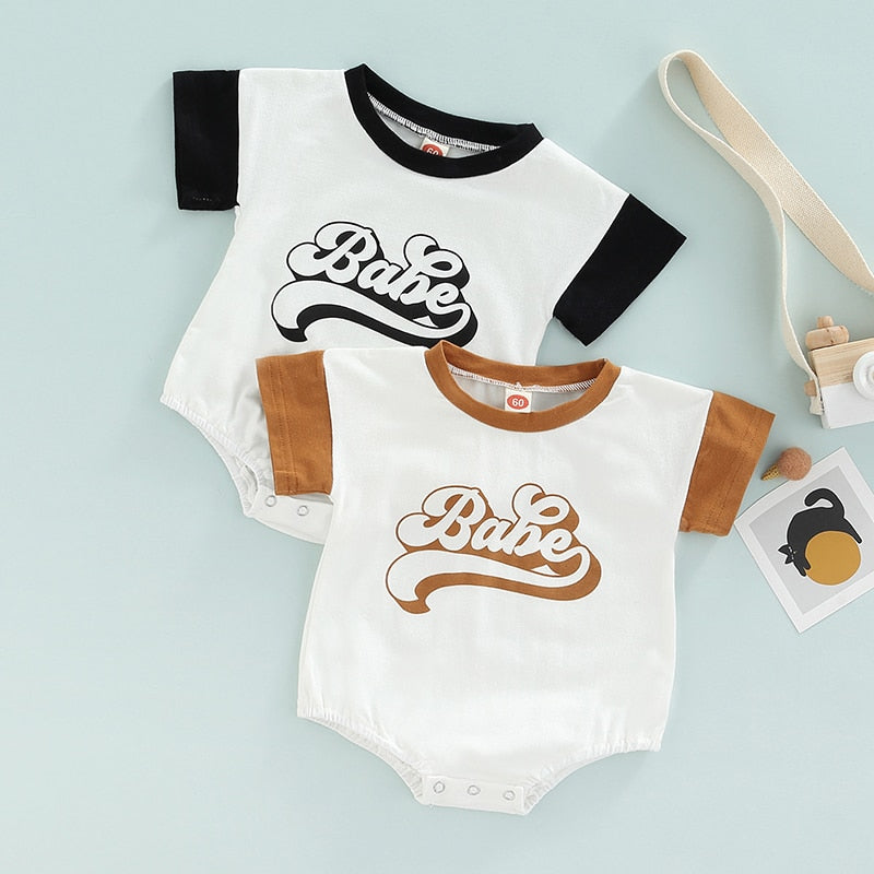 Trendy Newborn Baby Boys Summer Rompers with Contrast Color and Letter Prints