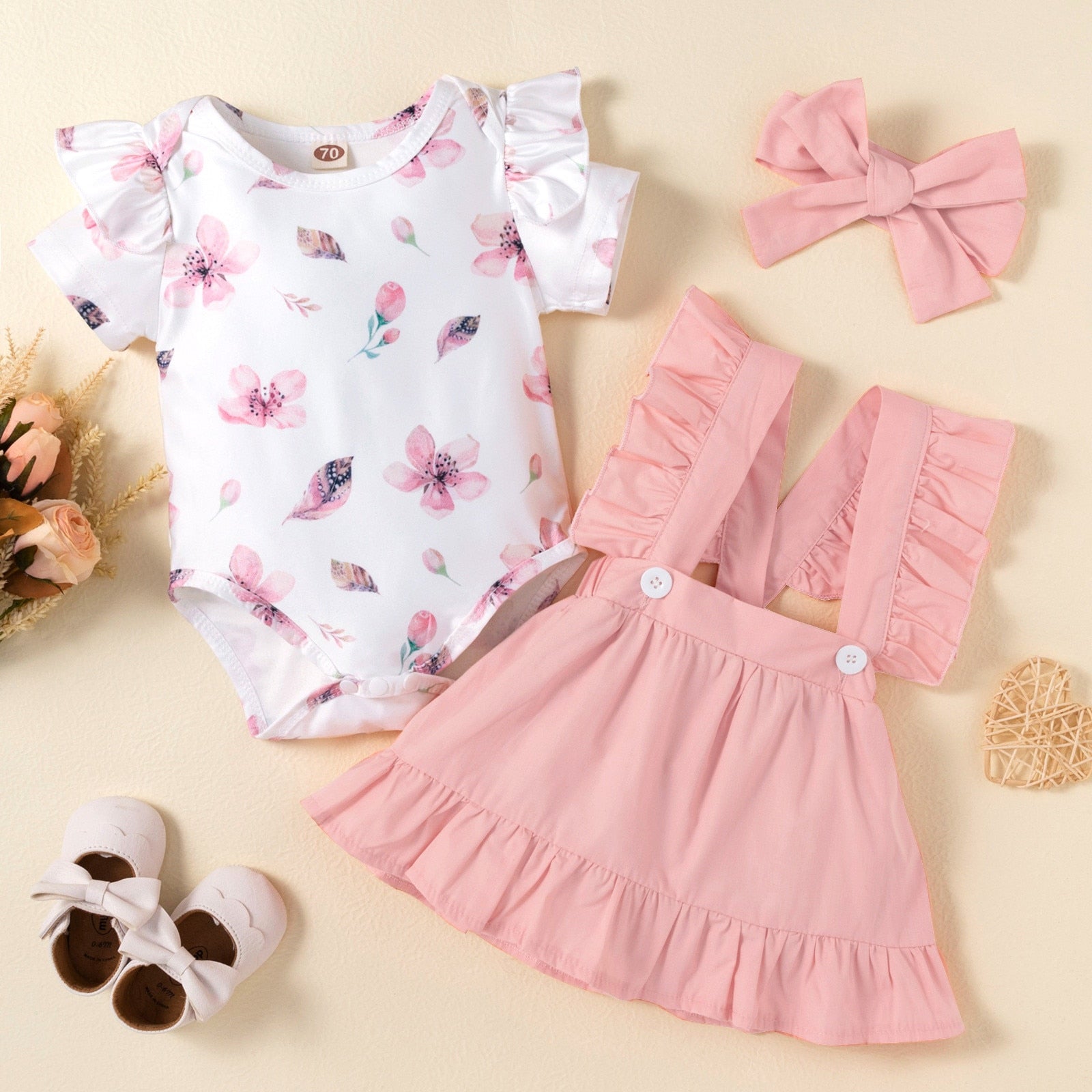 Adorable Newborn Baby Girl Clothes Sets with Floral Bodysuit and Suspender Skirts