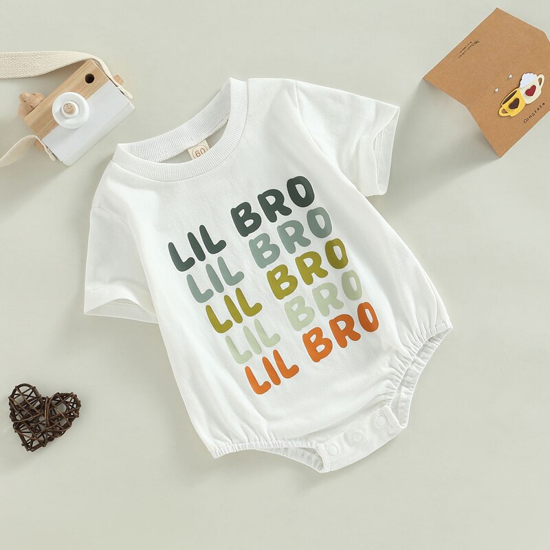 Cute Baby Boy Romper with Short Sleeve Round Neck and Letters Print