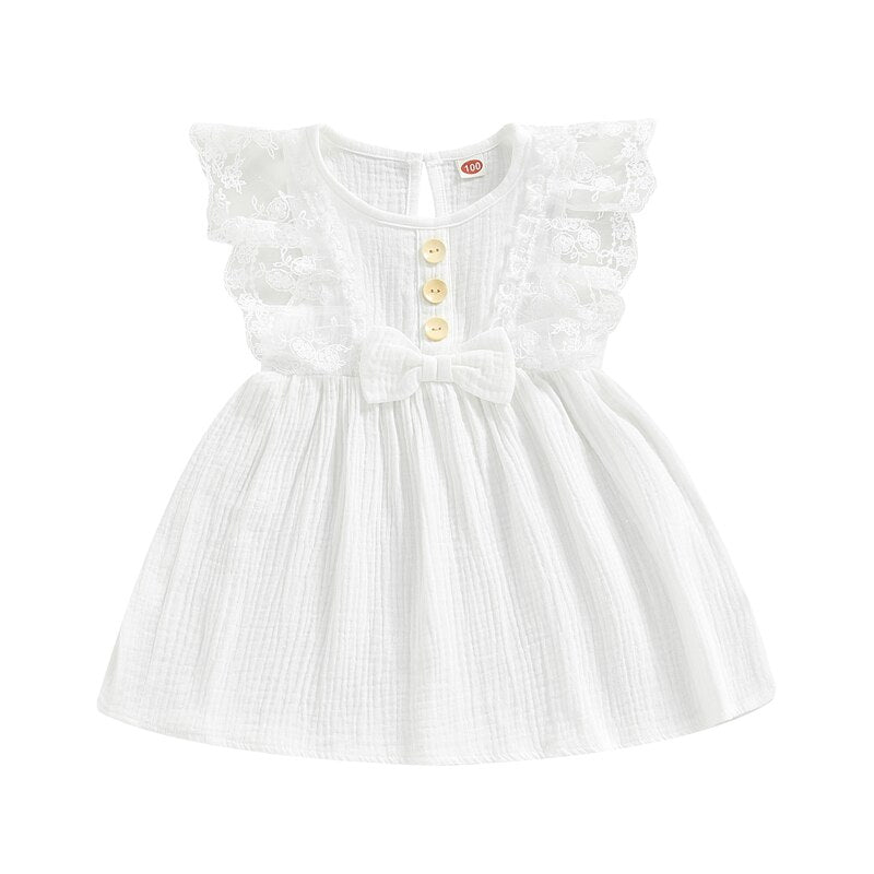 Summer Baby Girl Sweet Dress with Lace Flowers and Bowknot