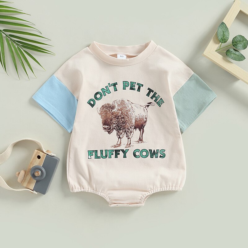 Style Baby Girls Boys Cute Romper 0-18M Casual Short Sleeve O Neck Letter Cattle Print Sweatshirt Jumpsuits