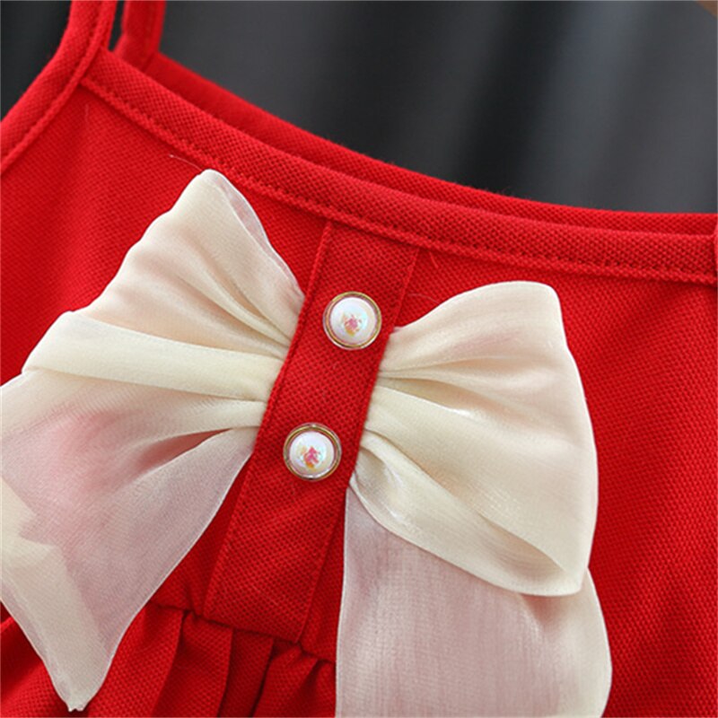 Baby Girl Red Dress with Bowknot Suspenders