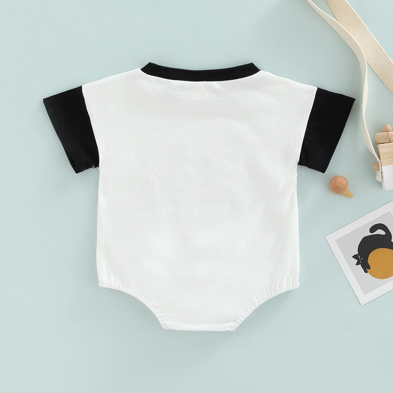 Newborn Baby Boys Summer Rompers with Contrast Color and Letter Prints - Babbez