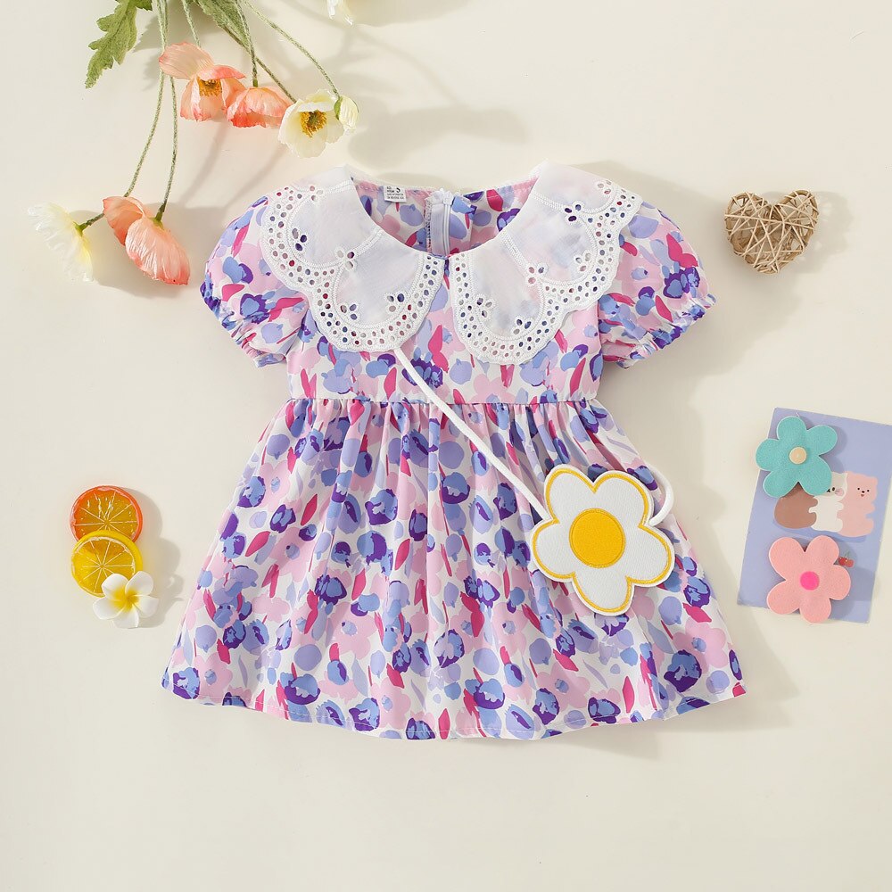 Sweet Floral Summer Baby Girl Dresses with Short Sleeves