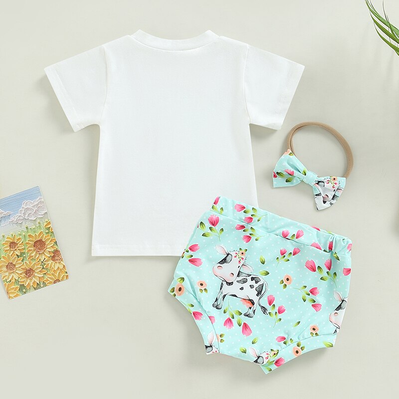 Adorable Cattle Print Baby Clothes Set for Summer