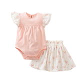 Adorable Newborn Set - Flying Sleeve Bodysuit and Rabbit Printed Skirt