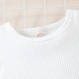 Toddler Infant Baby Girls Clothing 2pcs Clothes Sets Ruffles Fly Sleeve Ribbed Solid T Shirts + Shorts With Belt Outfits
