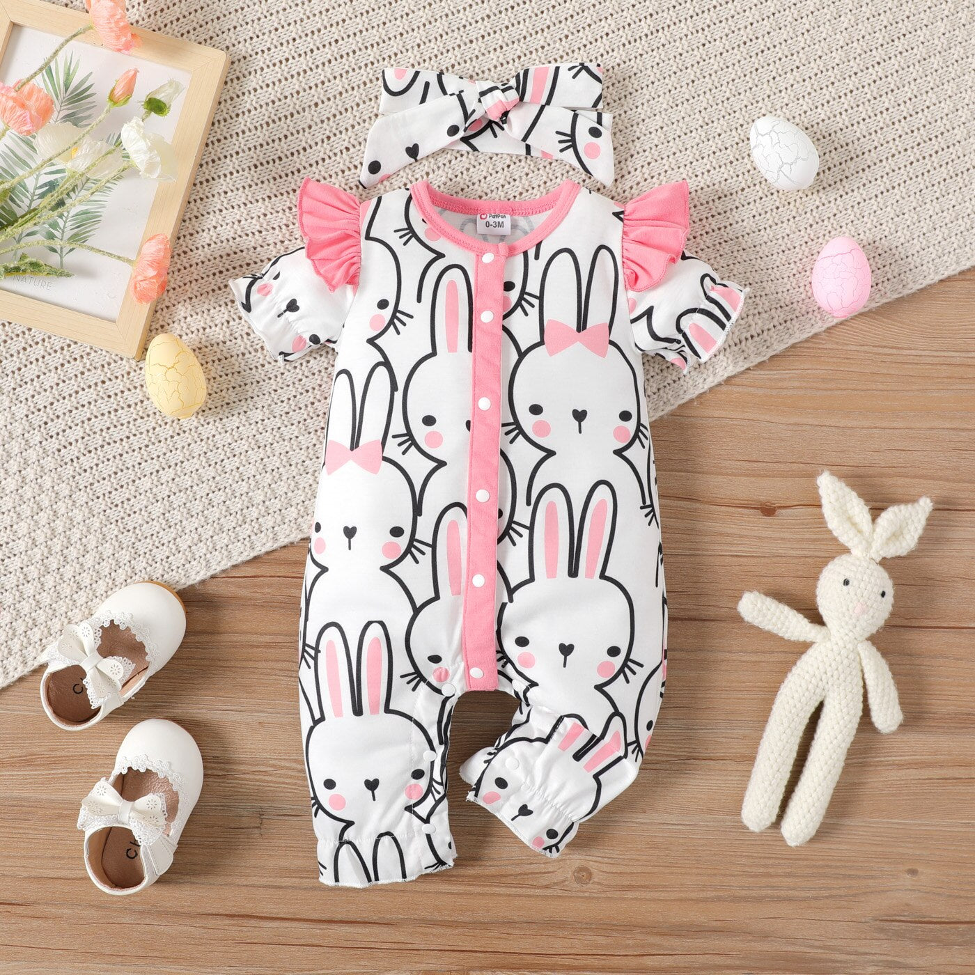 Easter Bunny-themed Baby Girl Jumpsuit and Headband Set