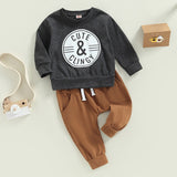 Toddler Boy Clothes Sets Spring Outfit Letter Symbol Print Long Sleeve Crew Neck Sweatshirt + Elastic Waist Solid Color Trousers - Babbez