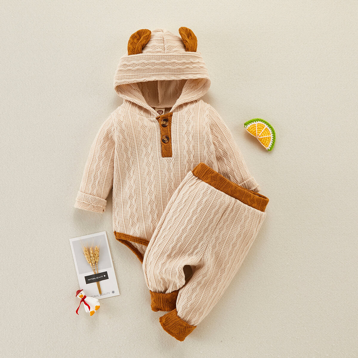 Adorable Baby Romper Set with Color-block Bear-ear Design