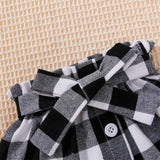 Fashionable Baby Girl Clothes Sets with Mesh Puff Sleeve Tops and Plaid Skirts