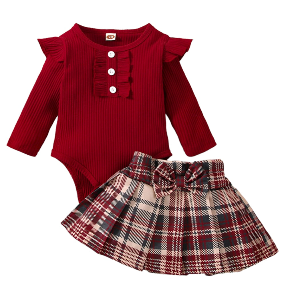 Preppy Style Baby Girl Dress Sets - Cute Skirt and Bodysuit for Spring and Autumn
