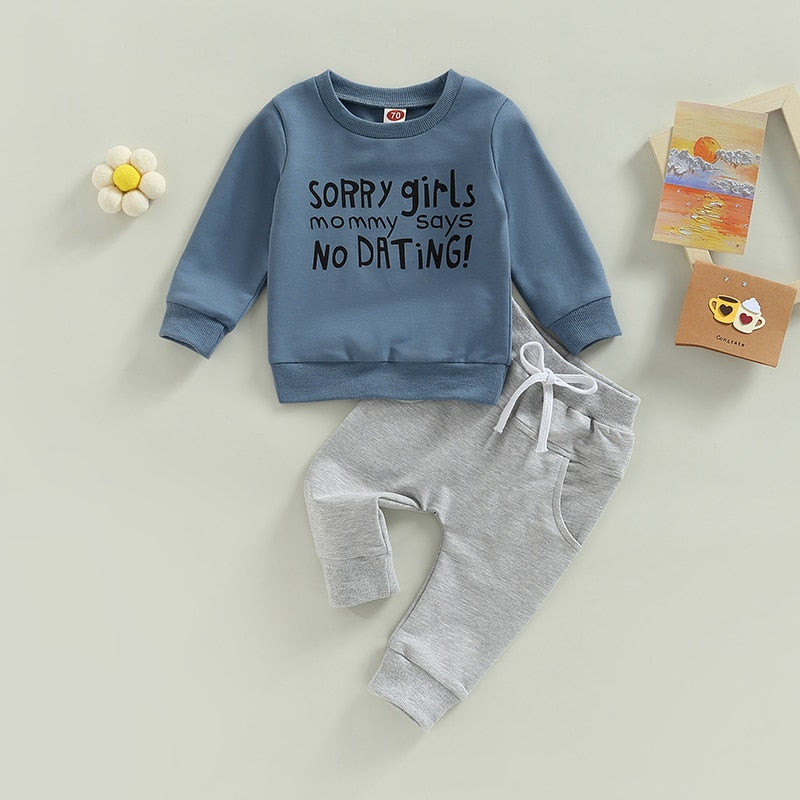 Stylish Toddler Boy's Outfit - Long Sleeve Letter Print Sweatshirt and Elastic Waist Pants Set
