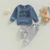 Toddler Baby Boys 2Pcs Outfits Long Sleeve Crew Neck Letter Print Sweatshirt Pullover Tops and Elastic Waist Pocket Pants Set - Babbez