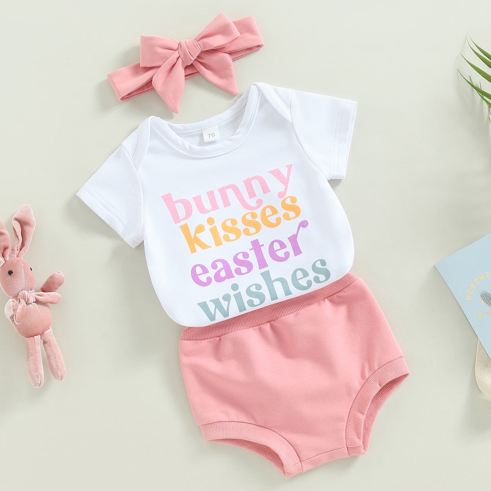 Adorable Easter Outfit for Baby Girls: Bunny Rabbit Romper and Pompom Shorts Set