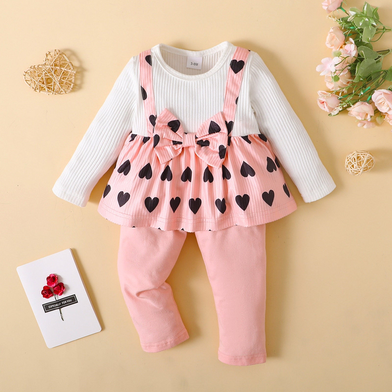 Adorable Valentine’s Day Clothes Sets for Baby Girls - Heart Print Dress and Solid Pants Outfits