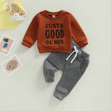 Toddler Baby Boys 2Pcs Outfits Long Sleeve Crew Neck Letter Print Sweatshirt Pullover Tops and Elastic Waist Pocket Pants Set - Babbez