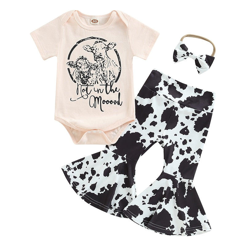 Newborn Baby Girl Clothes Short Sleeve Letter T-shirt Pants Headband Outfit Set