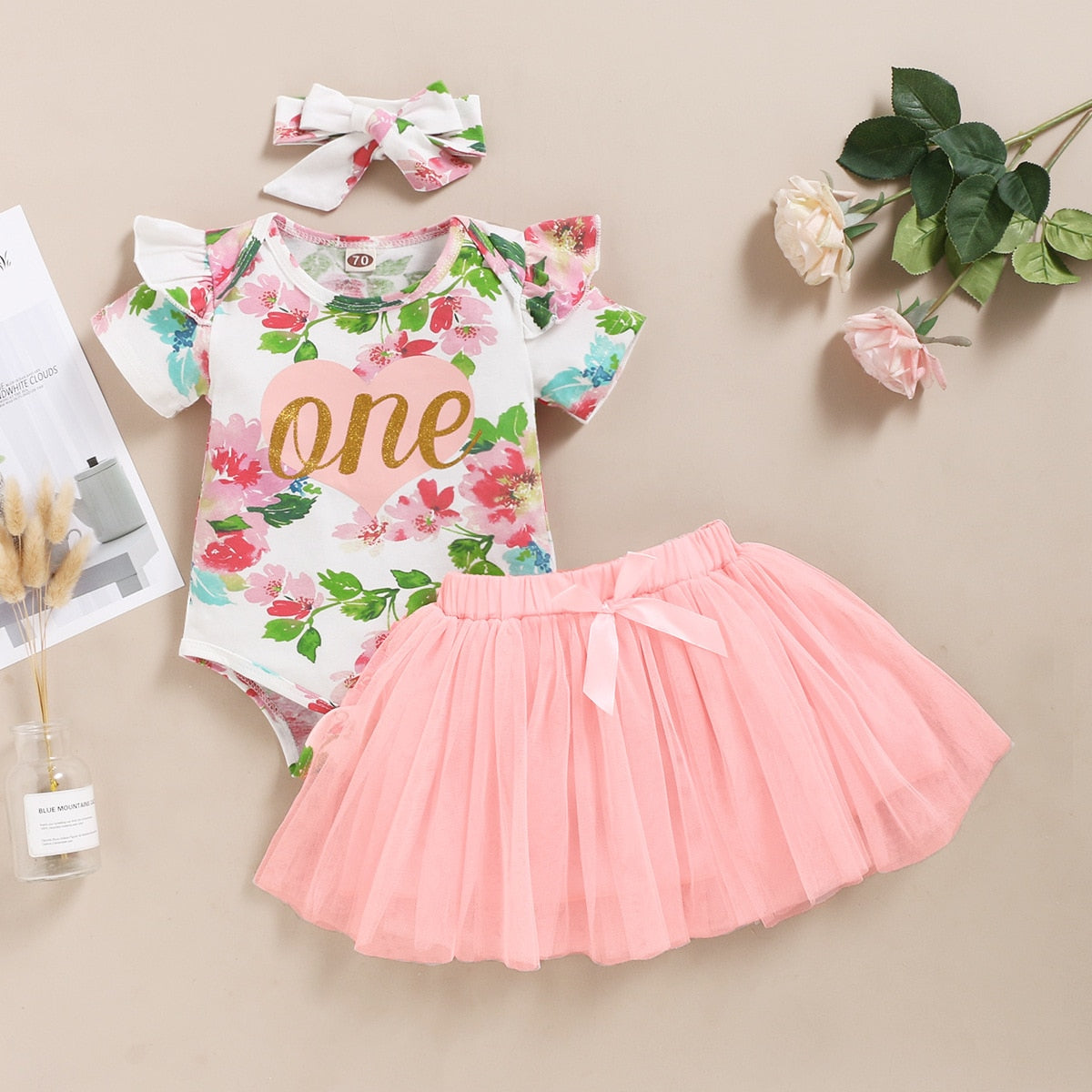 Newborn Baby Clothes Summer Sets For Girls Lace Sleeve Romper+Bow Skirts 3pcs Toddler Girls Outfits Suit