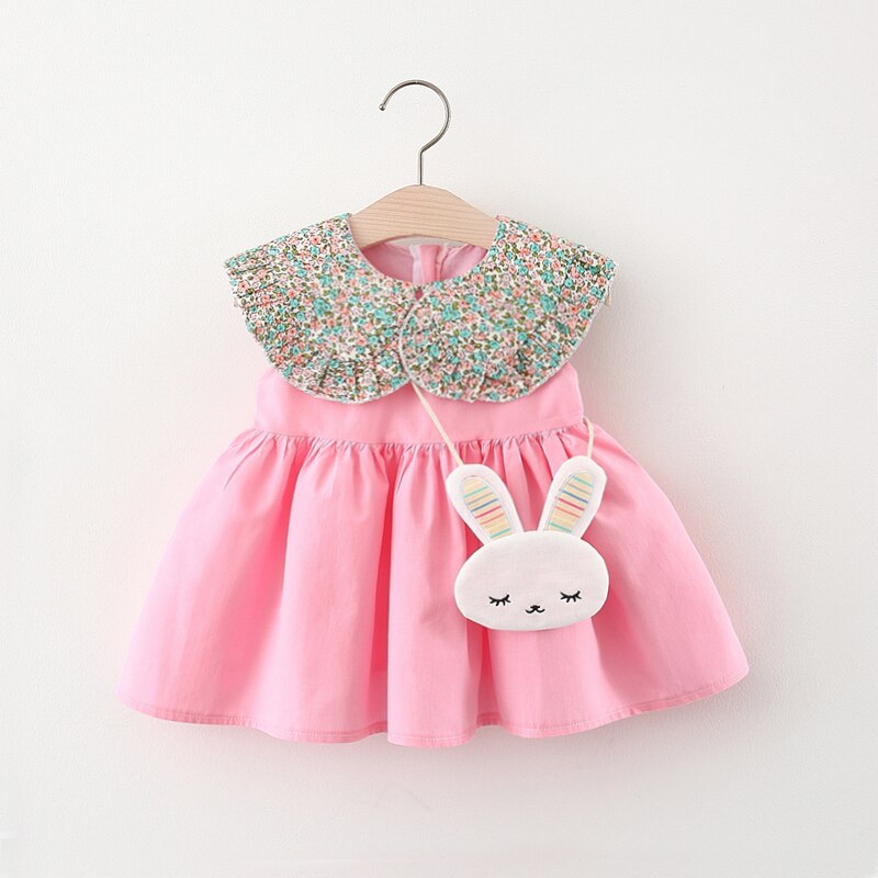 2Pcs/Set Sweet Baby Girl Summer Dresses with Floral Cartoon Print