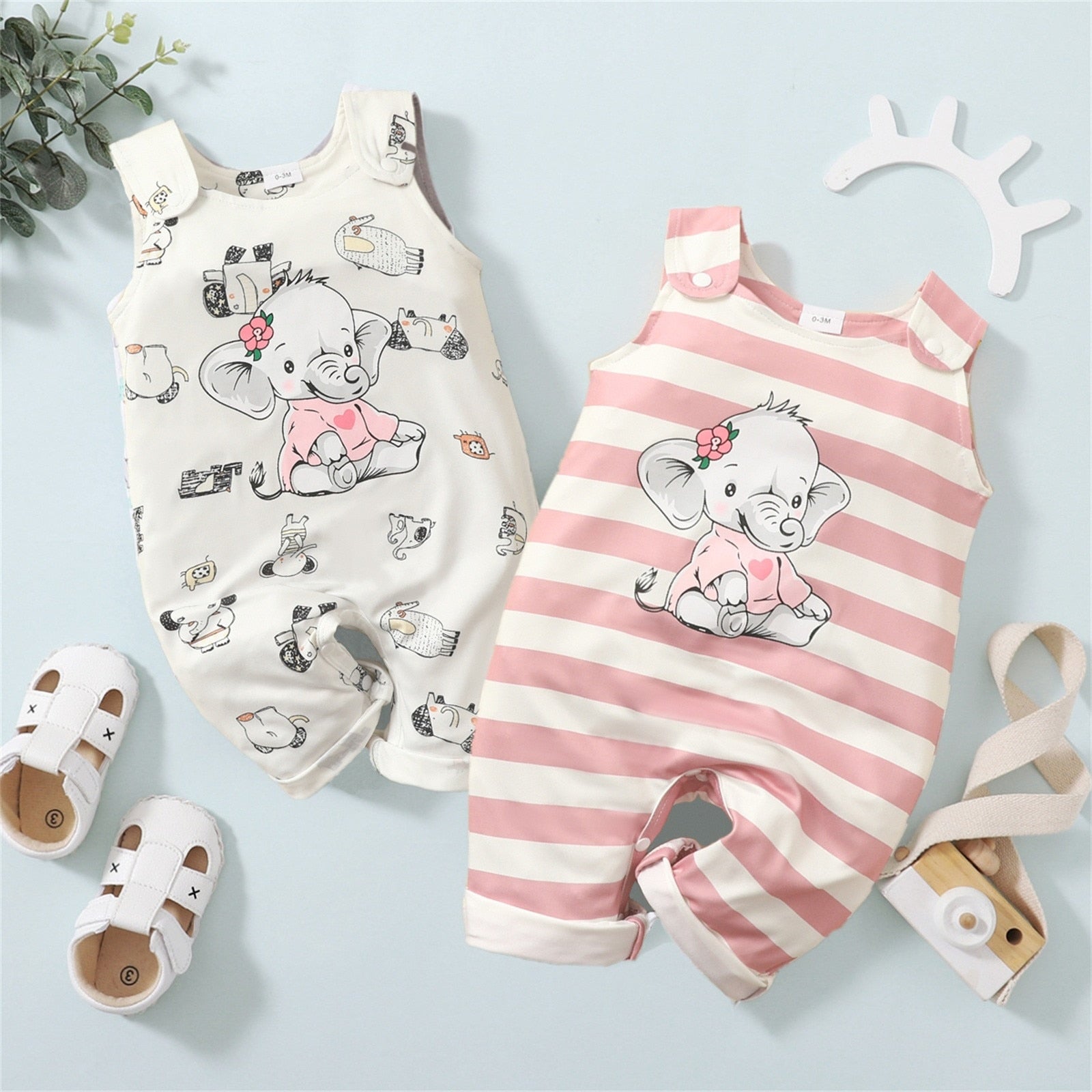 Cute Elephant Print Rompers for Infant Girls and Boys