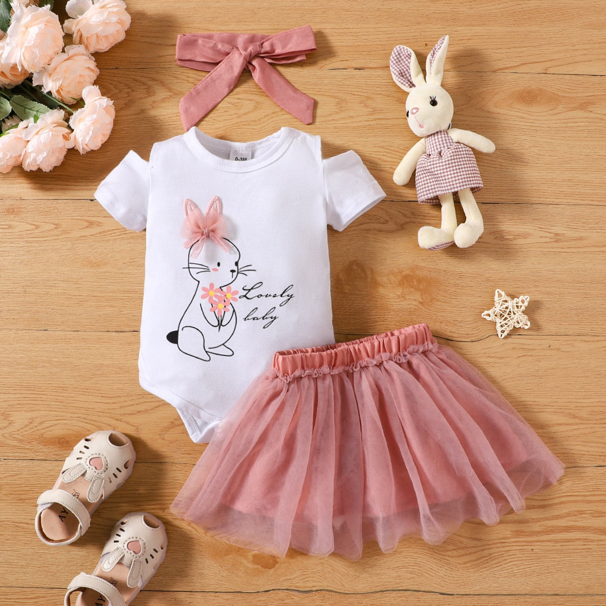 Summer Baby Girl Outfit Sets Pink Dots Lace Romper+Layered Denim Skirts Newborn Birth Set Baby Girl Clothes