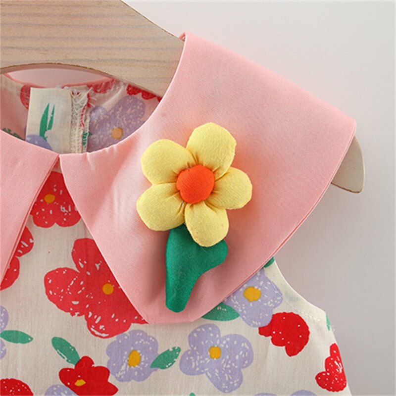 Cute Summer Baby Girl Beach Dresses with Doll Collar and Flowers