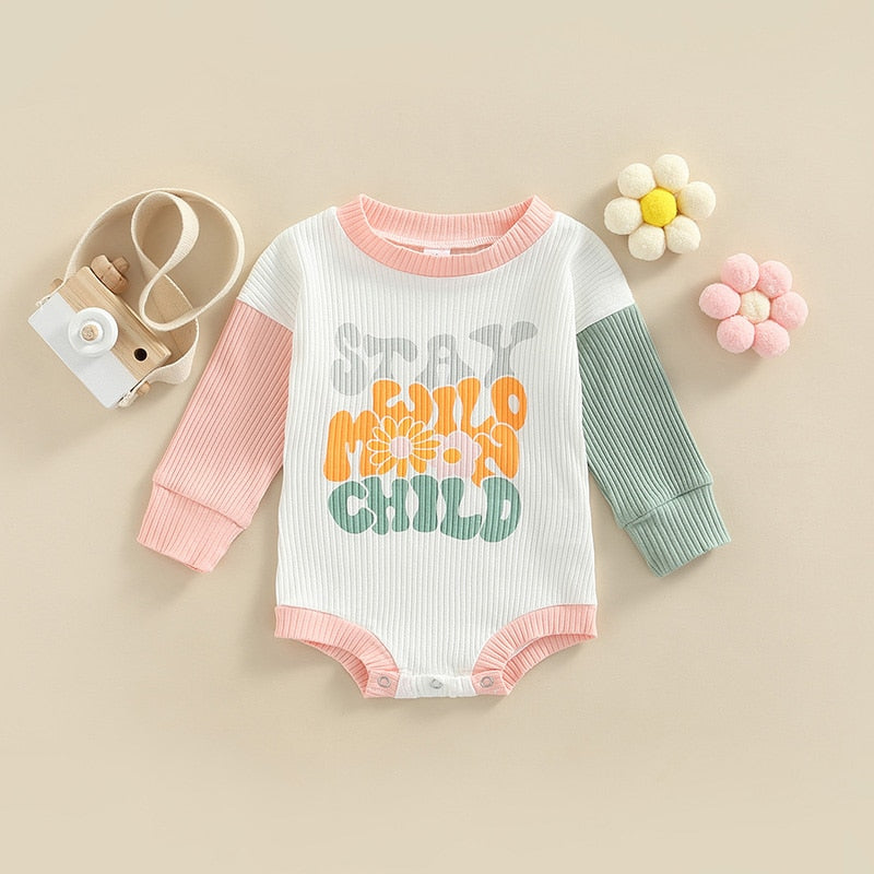 Lovely Autumn Baby Girls Casual Rompers with Patchwork and Colorful Letter Print