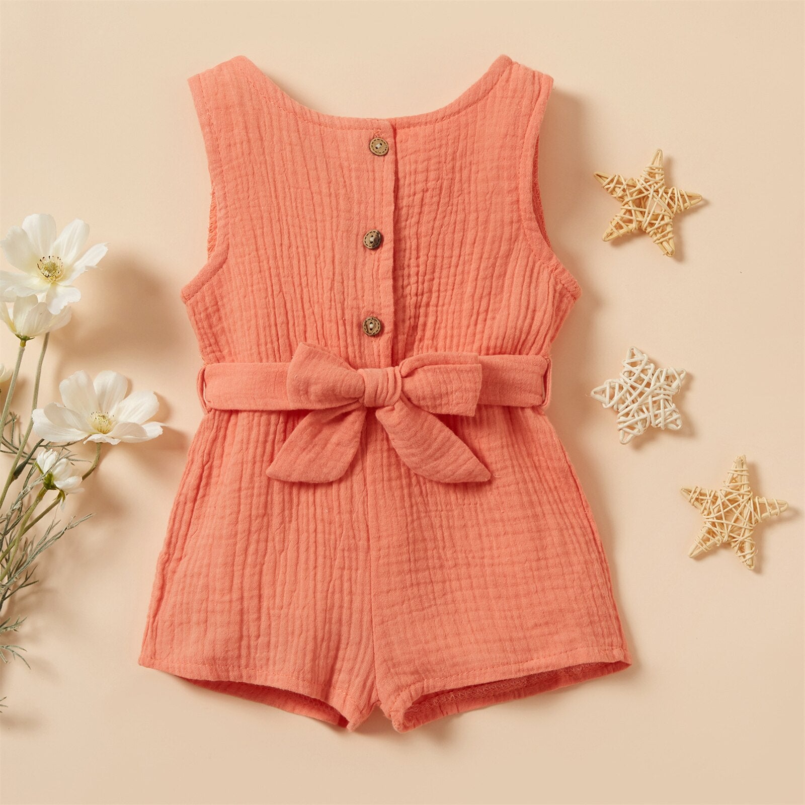 Summer Baby Girl Romper with Belted Design
