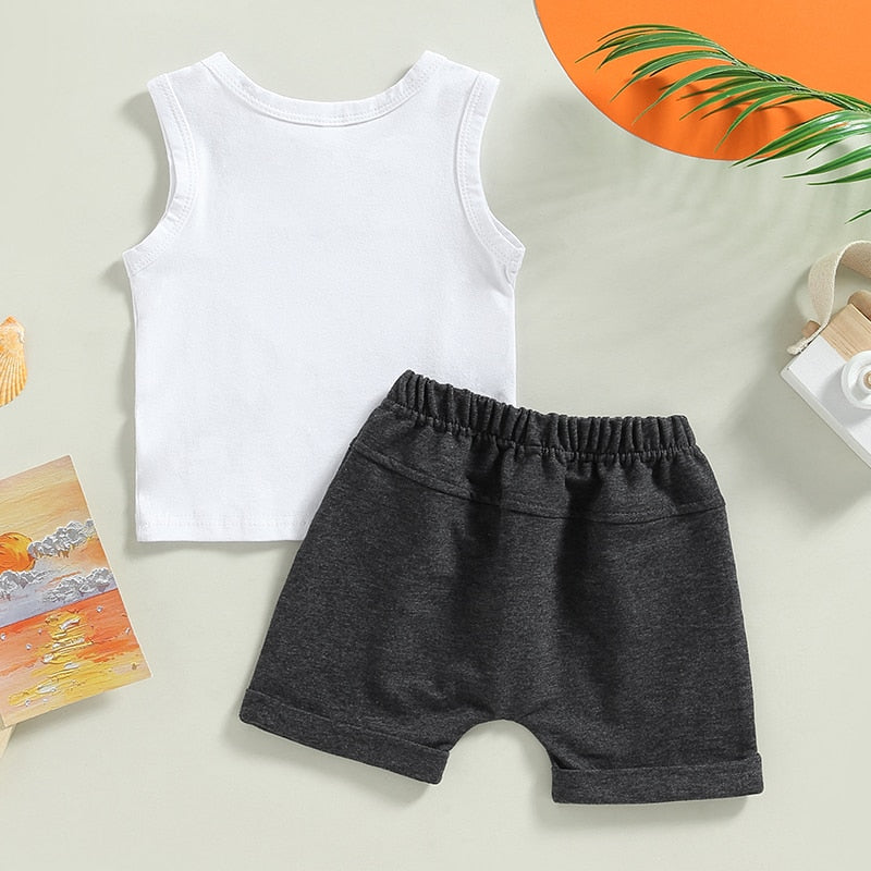 Summer Tropical Vibes for Your Little One - Coconut Tree and Letters Print Clothes Set for Toddler Boys