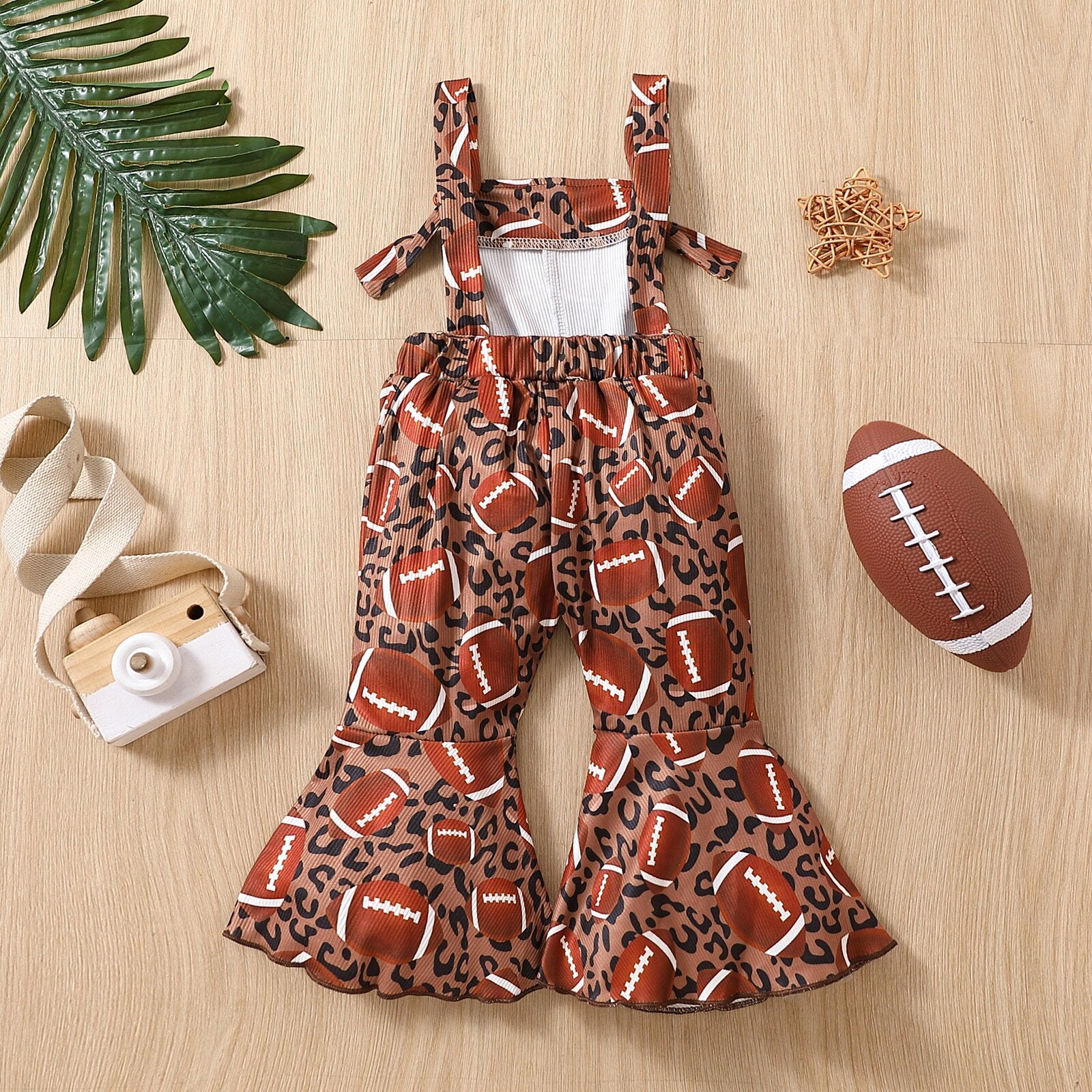 Toddler Baby Girl Bell-Bottom Jumpsuit with Rugby Leopard Print