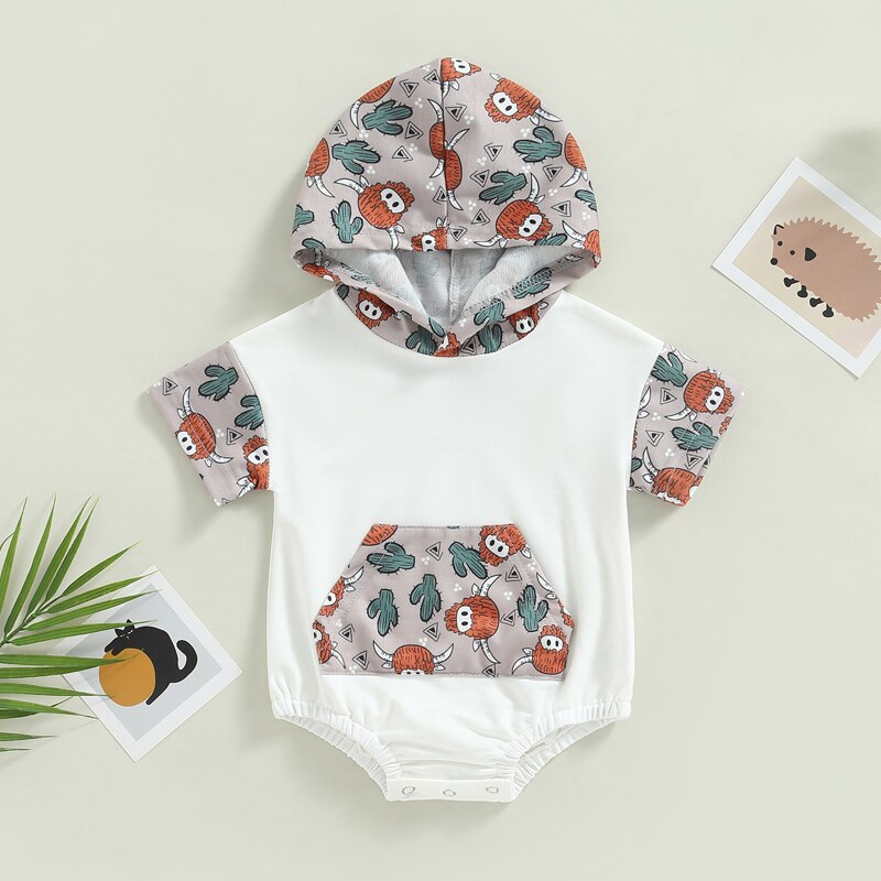 Fashionable Cattle and Cactus Print Newborn Baby Rompers for Boys and Girls