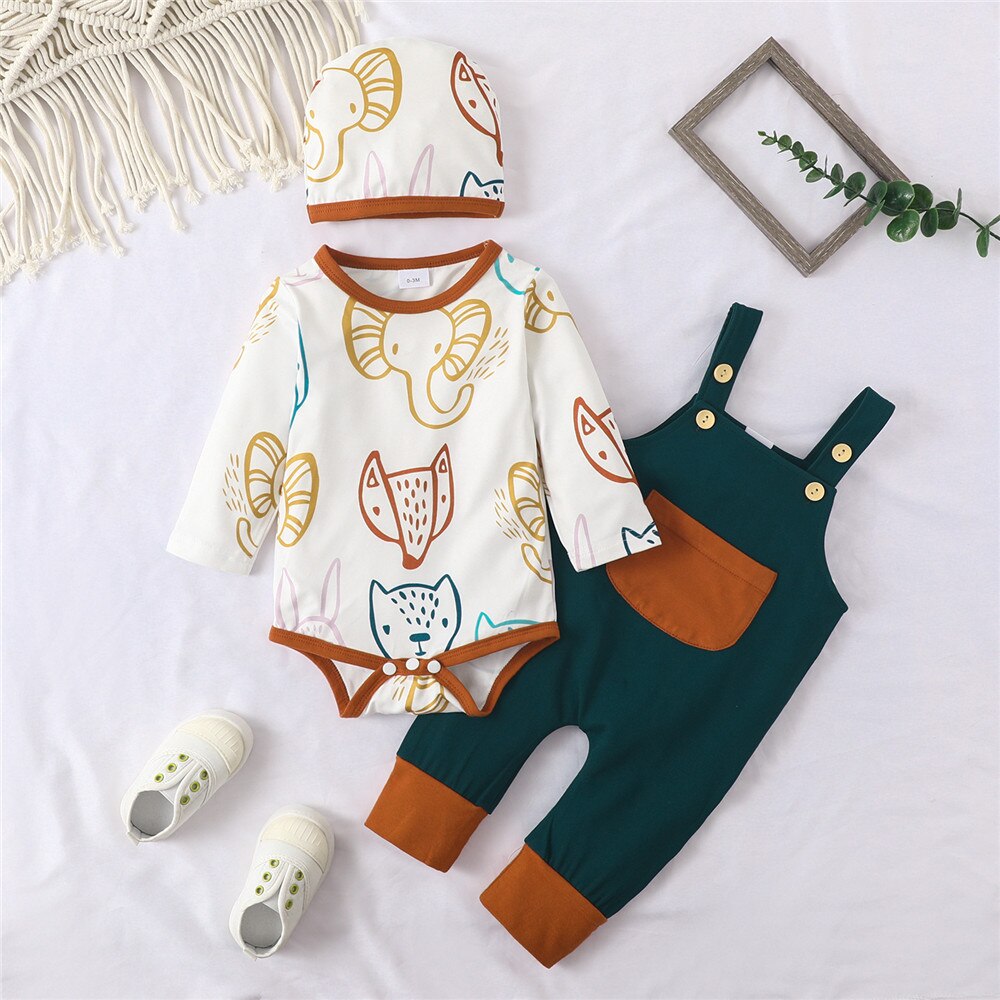 Adorable Newborn Baby Boy Clothes Set with Cartoon Bear Print