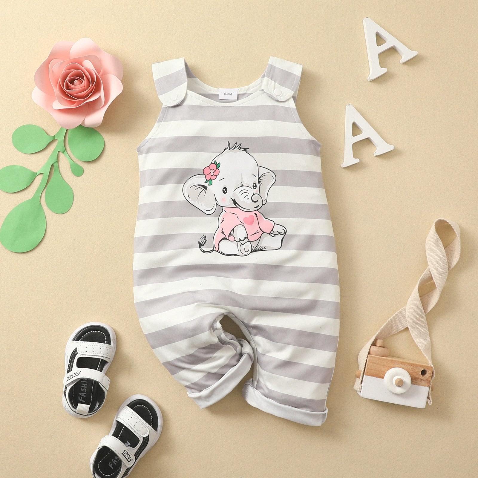 Cute Elephant Print Rompers for Infant Girls and Boys