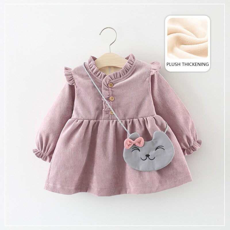 Fall Baby Girl Dress Set: Fleece Warm Dress and Cotton Infant Girl Kid's Dress