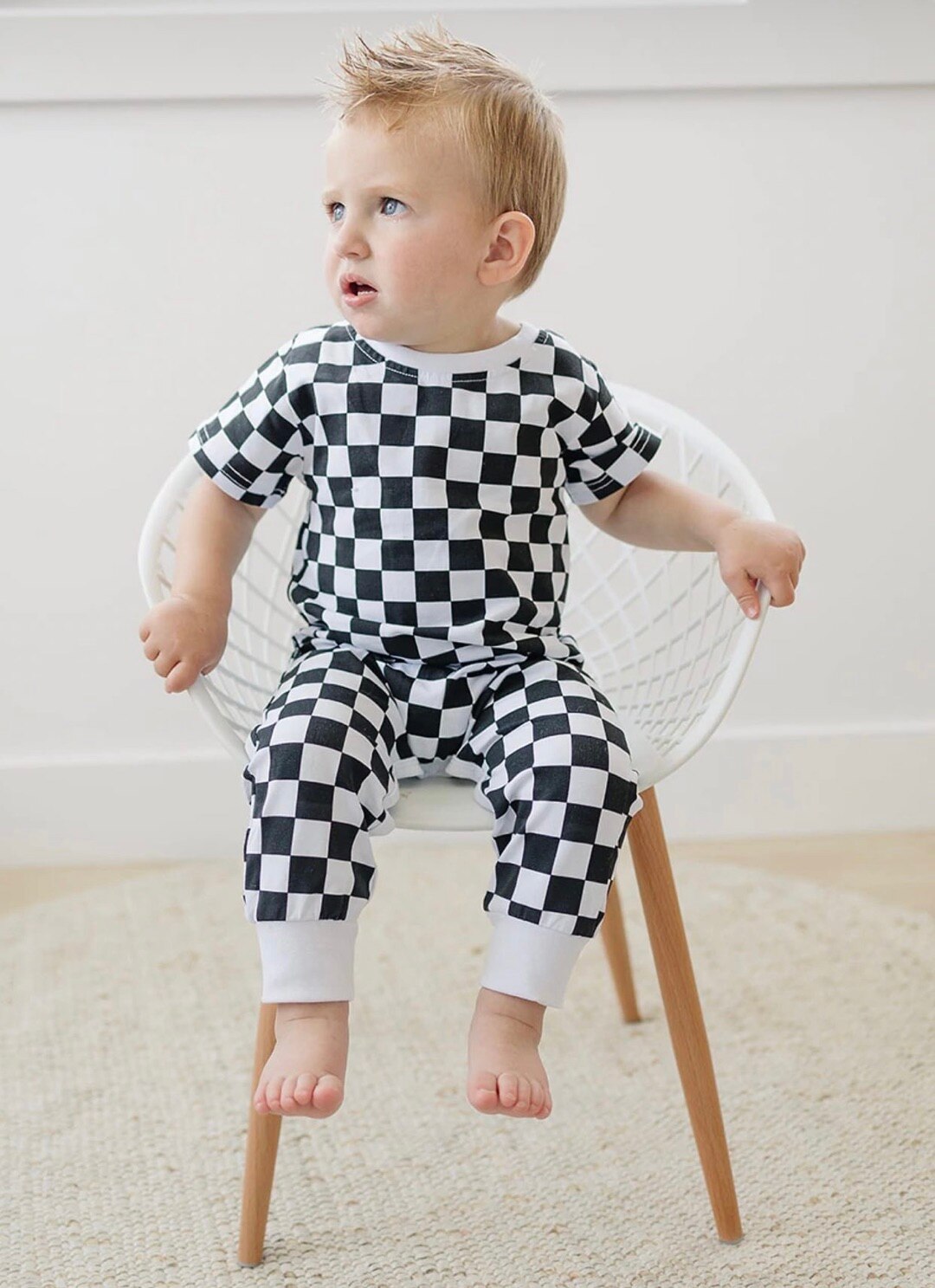 Infant Baby Checkerboard Plaid Printed Romper Jumpsuits - Babbez