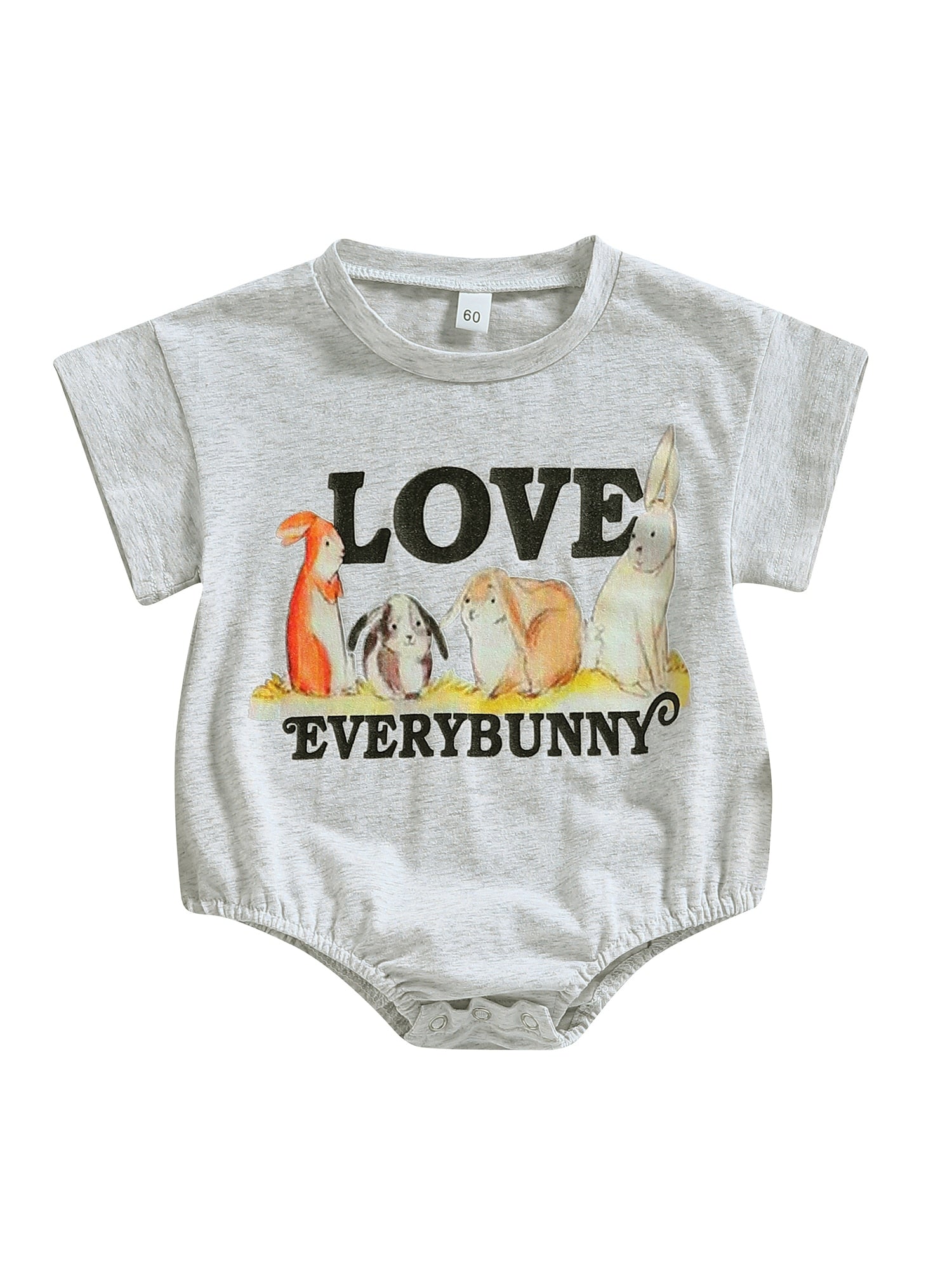 Adorable Baby Girls Boys Short Sleeve Romper with Rabbits and Letters Print