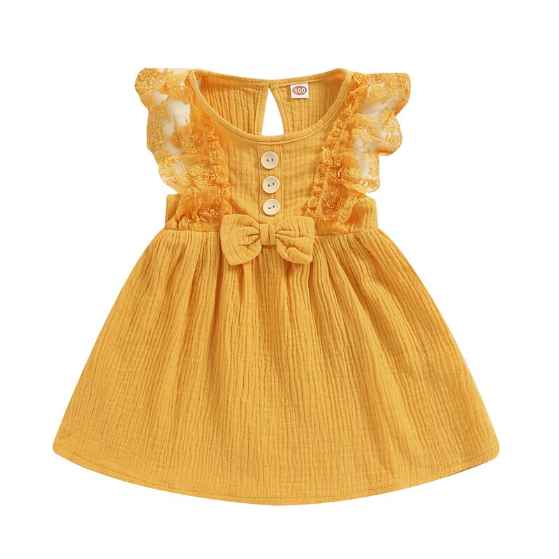 Summer Baby Girl Sweet Dress with Lace Flowers and Bowknot