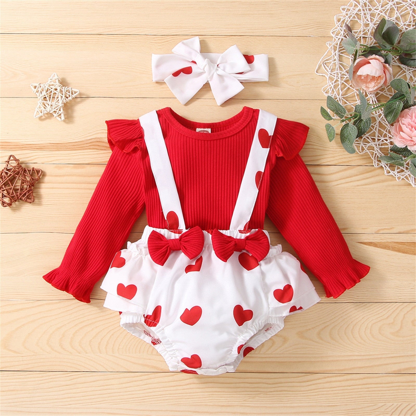Get Ready for Valentine's Day with Adorable Heart Print Romper Sets for Baby Girls