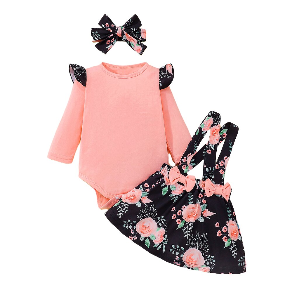 Newborn Baby Girl Dress Clothing Sets - Fashionable Infant Outfit Jumpsuit Romper Top with Bow and Skirt Bodysuit - Perfect Costume for Kids