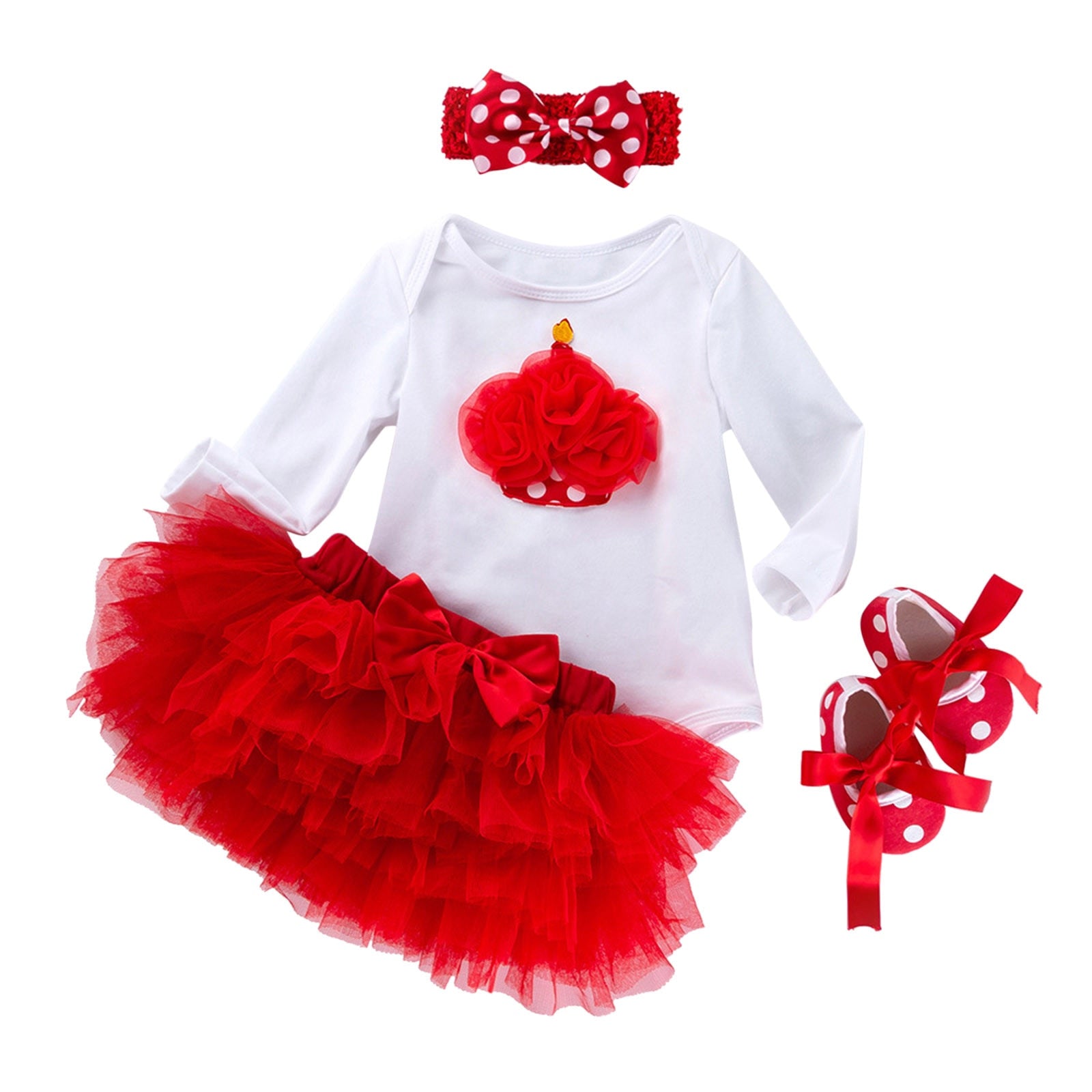 Adorable Newborn Baby Girl Outfits: Long Sleeve Romper, Tutu Tulle Skirt, Headband, Socks, and Shoes - 3 Piece Set