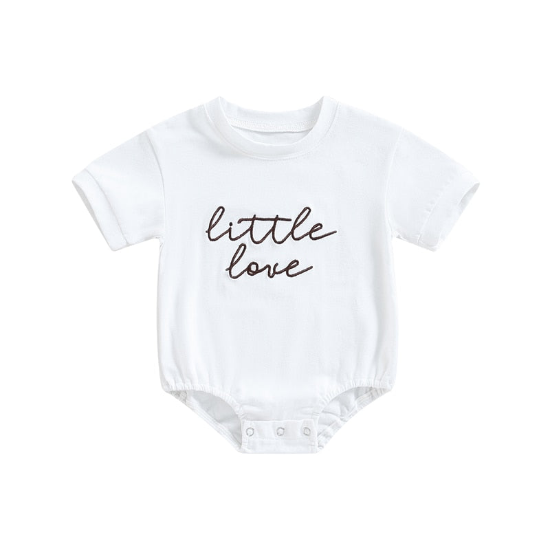 Stylish Embroidered Letter Short Sleeve Rompers for Newborn Baby Boys and Girls