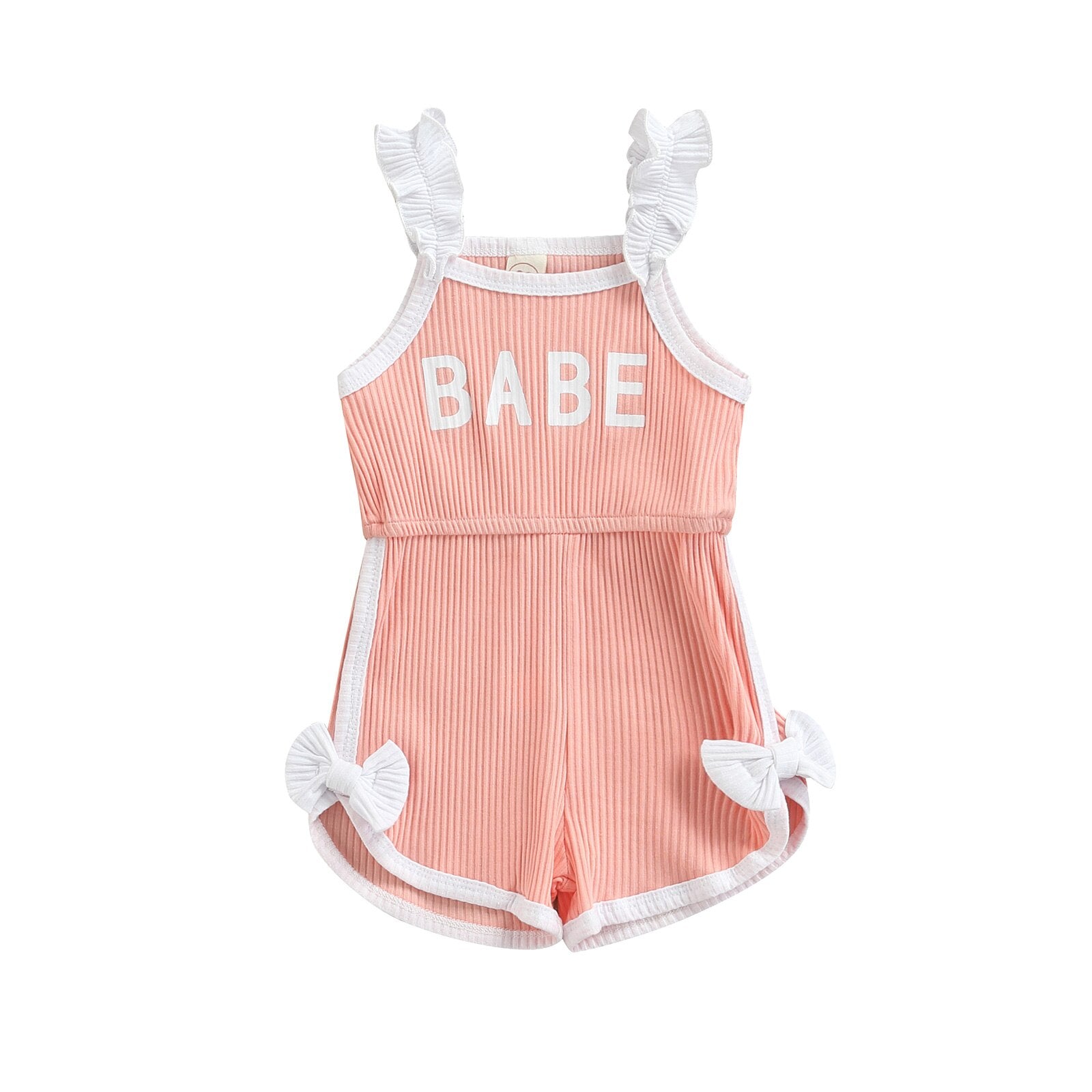 BABE Letter Ruffles Strap Sleeveless High Waist Rompers for Infant Girls