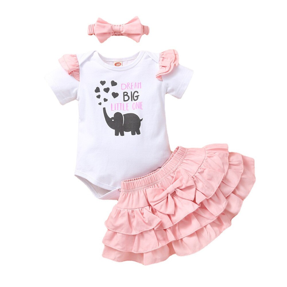 Adorable 3-Piece Newborn Girls Clothing Set with Flying Sleeve Bodysuit, Tutu Dress, and Elephant Print