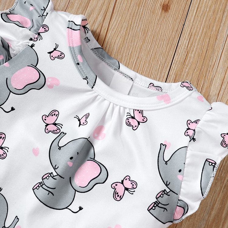 Adorable Baby Girls Rompers with Butterfly and Elephant Prints