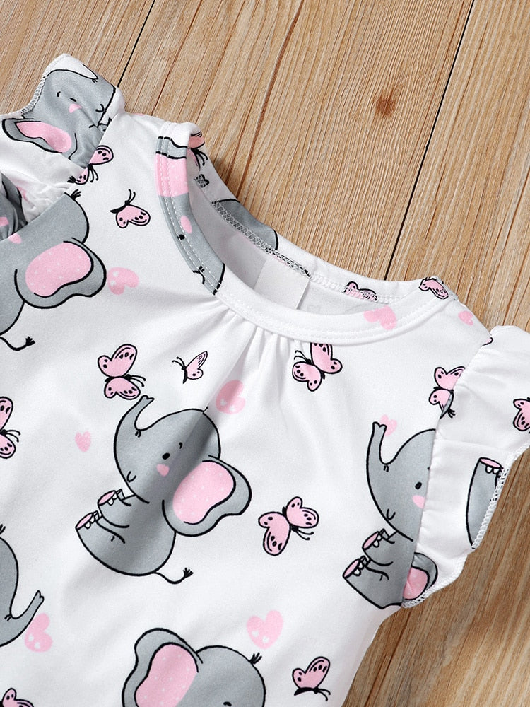 Adorable Baby Girls Rompers with Butterfly and Elephant Prints